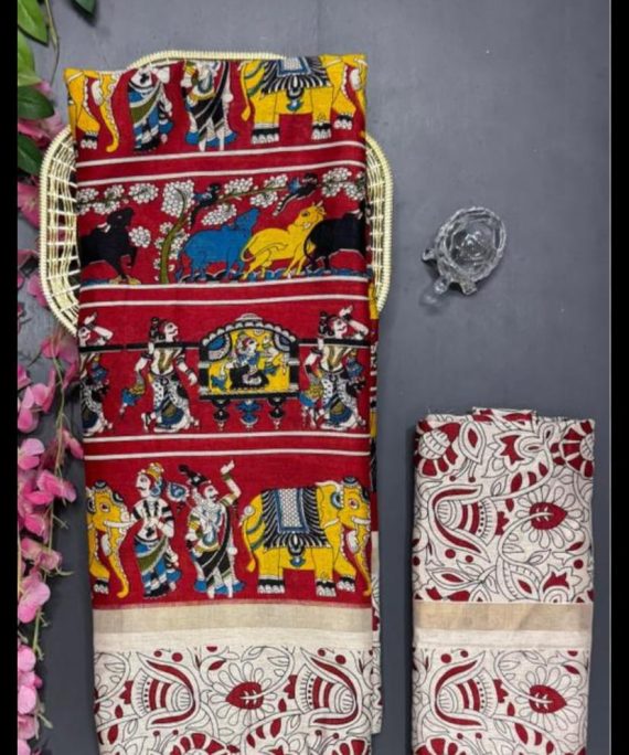 Kalamkari Printed Pure Mulmul Cotton Saree